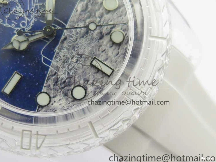 MiroTime 0129 Durable Submariner Phantomlab Transparent KZF Best Edition Blue Moon Dial on White Rubber Strap VR 2564